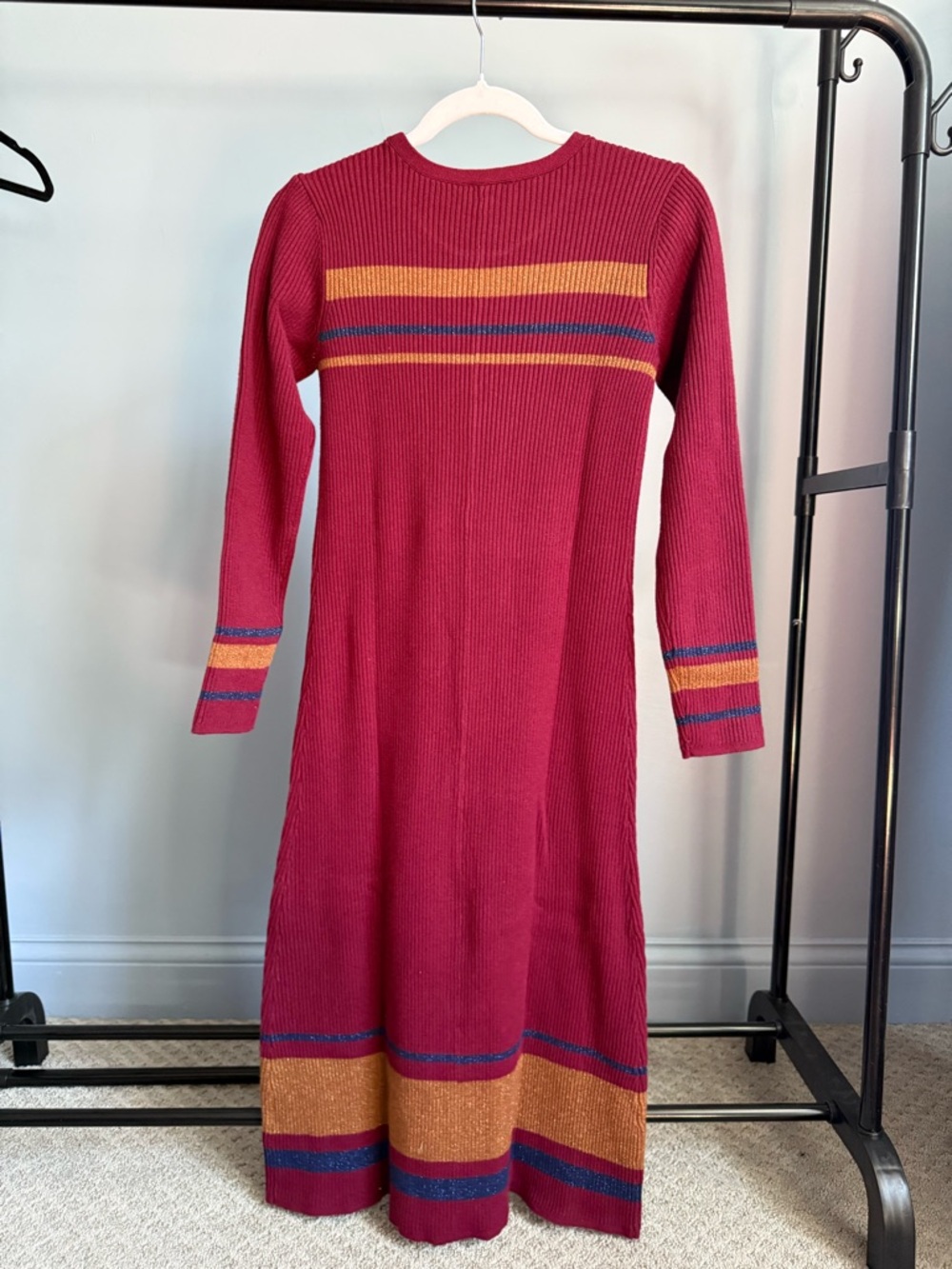 NWT G by Giuliana Berry Knit Maxi Dress with Multicolor Stripe Accents - Picture 2 of 6